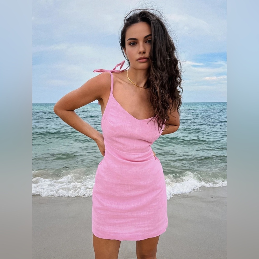 Barbie Beloved Cotton Backless Knotted Short Dress